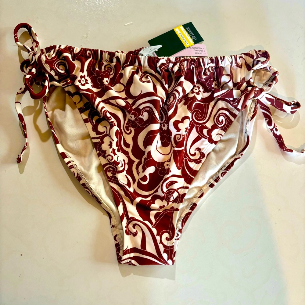 NWT Wild Fable Womens Bikini Bottom 2X Ruched Extra Cheeky Maroon White Floral